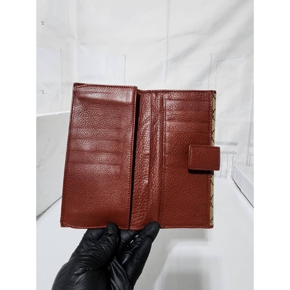 Authentic Gucci GG Canvas and Leather Continental Wallet Beige/Burgundy - Picture 14 of 16
